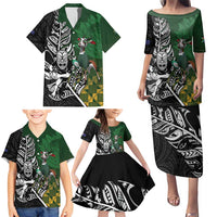 New Zealand and South Africa Rugby Custom Family Matching Puletasi and Hawaiian Shirt Maori Tiki Fern Springboks Kente Pattern - Polynesian Pride