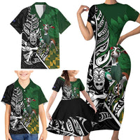 New Zealand and South Africa Rugby Custom Family Matching Short Sleeve Bodycon Dress and Hawaiian Shirt Maori Tiki Fern Springboks Kente Pattern LT14 - Polynesian Pride
