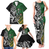 New Zealand and South Africa Rugby Custom Family Matching Tank Maxi Dress and Hawaiian Shirt Maori Tiki Fern Springboks Kente Pattern LT14 - Polynesian Pride