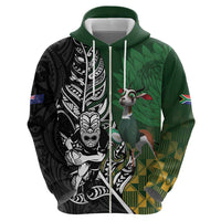 New Zealand and South Africa Rugby Custom Hoodie Maori Tiki Fern Springboks Kente Pattern LT14 - Polynesian Pride
