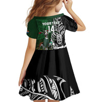 New Zealand and South Africa Rugby Custom Kid Short Sleeve Dress Maori Tiki Fern Springboks Kente Pattern LT14 - Polynesian Pride