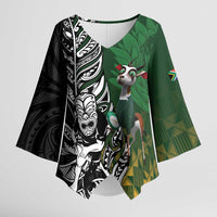 New Zealand and South Africa Rugby Custom Kimono Sleeve Blouse Maori Tiki Fern Springboks Kente Pattern LT14 Female Green - Polynesian Pride