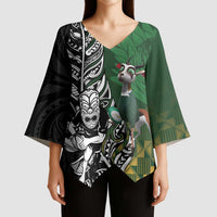 New Zealand and South Africa Rugby Custom Kimono Sleeve Blouse Maori Tiki Fern Springboks Kente Pattern LT14 - Polynesian Pride