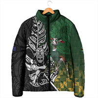 New Zealand and South Africa Rugby Custom Padded Jacket Maori Tiki Fern Springboks Kente Pattern - Polynesian Pride
