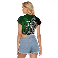 New Zealand and South Africa Rugby Custom Raglan Cropped T Shirt Maori Tiki Fern Springboks Kente Pattern LT14 - Polynesian Pride