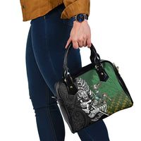 New Zealand and South Africa Rugby Custom Shoulder Handbag Maori Tiki Fern Springboks Kente Pattern - Polynesian Pride