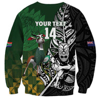 New Zealand and South Africa Rugby Custom Sweatshirt Maori Tiki Fern Springboks Kente Pattern - Polynesian Pride