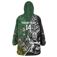 New Zealand and South Africa Rugby Custom Wearable Blanket Hoodie Maori Tiki Fern Springboks Kente Pattern LT14 - Polynesian Pride