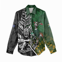 New Zealand and South Africa Rugby Custom Women Casual Shirt Maori Tiki Fern Springboks Kente Pattern LT14 - Polynesian Pride