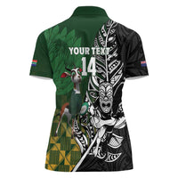 New Zealand and South Africa Rugby Custom Women Polo Shirt Maori Tiki Fern Springboks Kente Pattern LT14 - Polynesian Pride