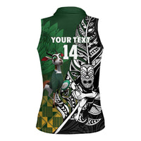 New Zealand and South Africa Rugby Custom Women Sleeveless Polo Shirt Maori Tiki Fern Springboks Kente Pattern LT14 - Polynesian Pride
