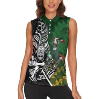 New Zealand and South Africa Rugby Custom Women Sleeveless Polo Shirt Maori Tiki Fern Springboks Kente Pattern LT14 - Polynesian Pride