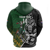 New Zealand and South Africa Rugby Custom Zip Hoodie Maori Tiki Fern Springboks Kente Pattern LT14 - Polynesian Pride