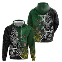 New Zealand and South Africa Rugby Custom Zip Hoodie Maori Tiki Fern Springboks Kente Pattern LT14 - Polynesian Pride