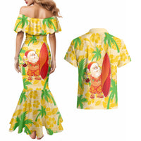 Aloha Hawaii Christmas Couples Matching Mermaid Dress and Hawaiian Shirt Mele Kalikimaka Funny Santa Palaka Quilt Motifs LT14 - Polynesian Pride