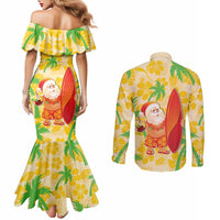 Aloha Hawaii Christmas Couples Matching Mermaid Dress and Long Sleeve Button Shirt Mele Kalikimaka Funny Santa Palaka Quilt Motifs LT14 - Polynesian Pride
