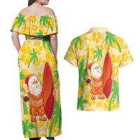 Aloha Hawaii Christmas Couples Matching Off Shoulder Maxi Dress and Hawaiian Shirt Mele Kalikimaka Funny Santa Palaka Quilt Motifs LT14 - Polynesian Pride