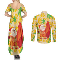 Aloha Hawaii Christmas Couples Matching Summer Maxi Dress and Long Sleeve Button Shirt Mele Kalikimaka Funny Santa Palaka Quilt Motifs LT14 - Polynesian Pride