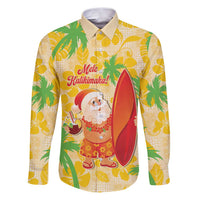 Aloha Hawaii Christmas Family Matching Puletasi and Hawaiian Shirt Mele Kalikimaka Funny Santa Palaka Quilt Motifs LT14 Dad's Shirt - Long Sleeve Yellow - Polynesian Pride