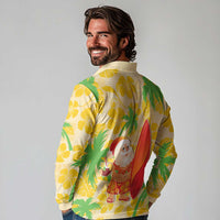 Aloha Hawaii Christmas Long Sleeve Polo Shirt Mele Kalikimaka Funny Santa Palaka Quilt Motifs LT14 - Polynesian Pride