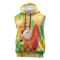 Aloha Hawaii Christmas Sleeveless Hoodie Mele Kalikimaka Funny Santa Palaka Quilt Motifs LT14 Yellow - Polynesian Pride