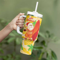 Aloha Hawaii Christmas Tumbler With Handle Mele Kalikimaka Funny Santa Palaka Quilt Motifs - Polynesian Pride