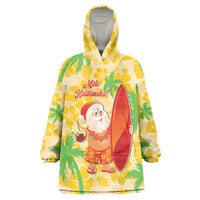 Aloha Hawaii Christmas Wearable Blanket Hoodie Mele Kalikimaka Funny Santa Palaka Quilt Motifs LT14 One Size Yellow - Polynesian Pride