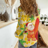 Aloha Hawaii Christmas Women Casual Shirt Mele Kalikimaka Funny Santa Palaka Quilt Motifs LT14 - Polynesian Pride