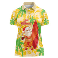 Aloha Hawaii Christmas Women Polo Shirt Mele Kalikimaka Funny Santa Palaka Quilt Motifs LT14 Female Yellow - Polynesian Pride