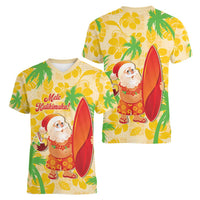 Aloha Hawaii Christmas Women V-Neck T-Shirt Mele Kalikimaka Funny Santa Palaka Quilt Motifs LT14 - Polynesian Pride
