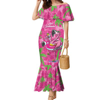 Aloha Hawaii Christmas Family Matching Mermaid Dress and Hawaiian Shirt Mele Kalikimaka Chill Flamingo Palaka Quilt Motifs LT14 Mom's Dress Pink - Polynesian Pride
