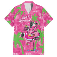 Aloha Hawaii Christmas Family Matching Off Shoulder Short Dress and Hawaiian Shirt Mele Kalikimaka Chill Flamingo Palaka Quilt Motifs LT14 Dad's Shirt - Short Sleeve Pink - Polynesian Pride