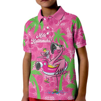 Aloha Hawaii Christmas Kid Polo Shirt Mele Kalikimaka Chill Flamingo Palaka Quilt Motifs LT14 Kid Pink - Polynesian Pride
