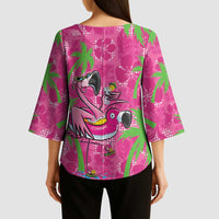 Aloha Hawaii Christmas Kimono Sleeve Blouse Mele Kalikimaka Chill Flamingo Palaka Quilt Motifs - Polynesian Pride