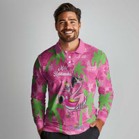 Aloha Hawaii Christmas Long Sleeve Polo Shirt Mele Kalikimaka Chill Flamingo Palaka Quilt Motifs LT14 - Polynesian Pride