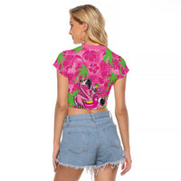Aloha Hawaii Christmas Raglan Cropped T Shirt Mele Kalikimaka Chill Flamingo Palaka Quilt Motifs LT14 - Polynesian Pride