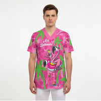Aloha Hawaii Christmas Scrub Top Mele Kalikimaka Chill Flamingo Palaka Quilt Motifs - Polynesian Pride