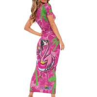 Aloha Hawaii Christmas Short Sleeve Bodycon Dress Mele Kalikimaka Chill Flamingo Palaka Quilt Motifs LT14 - Polynesian Pride