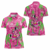 Aloha Hawaii Christmas Women Polo Shirt Mele Kalikimaka Chill Flamingo Palaka Quilt Motifs LT14 - Polynesian Pride