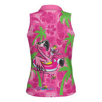 Aloha Hawaii Christmas Women Sleeveless Polo Shirt Mele Kalikimaka Chill Flamingo Palaka Quilt Motifs LT14 - Polynesian Pride