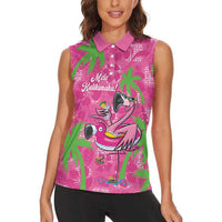 Aloha Hawaii Christmas Women Sleeveless Polo Shirt Mele Kalikimaka Chill Flamingo Palaka Quilt Motifs LT14 - Polynesian Pride