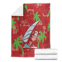 Aloha Hawaii Christmas Blanket Mele Kalikimaka Windsurfing Santa Palaka Quilt Motifs - Polynesian Pride