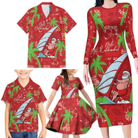Aloha Hawaii Christmas Family Matching Long Sleeve Bodycon Dress and Hawaiian Shirt Mele Kalikimaka Windsurfing Santa Palaka Quilt Motifs LT14 - Polynesian Pride