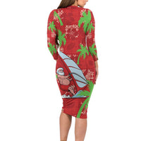 Aloha Hawaii Christmas Family Matching Long Sleeve Bodycon Dress and Hawaiian Shirt Mele Kalikimaka Windsurfing Santa Palaka Quilt Motifs LT14 - Polynesian Pride