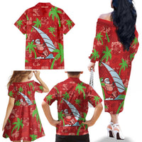 Aloha Hawaii Christmas Family Matching Off The Shoulder Long Sleeve Dress and Hawaiian Shirt Mele Kalikimaka Windsurfing Santa Palaka Quilt Motifs LT14 - Polynesian Pride
