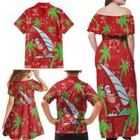Aloha Hawaii Christmas Family Matching Off Shoulder Maxi Dress and Hawaiian Shirt Mele Kalikimaka Windsurfing Santa Palaka Quilt Motifs LT14 - Polynesian Pride