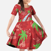 Aloha Hawaii Christmas Family Matching Puletasi and Hawaiian Shirt Mele Kalikimaka Windsurfing Santa Palaka Quilt Motifs LT14 Daughter's Dress Red - Polynesian Pride