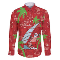 Aloha Hawaii Christmas Family Matching Puletasi and Hawaiian Shirt Mele Kalikimaka Windsurfing Santa Palaka Quilt Motifs LT14 Dad's Shirt - Long Sleeve Red - Polynesian Pride