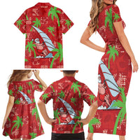 Aloha Hawaii Christmas Family Matching Short Sleeve Bodycon Dress and Hawaiian Shirt Mele Kalikimaka Windsurfing Santa Palaka Quilt Motifs LT14 - Polynesian Pride