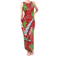 Aloha Hawaii Christmas Family Matching Tank Maxi Dress and Hawaiian Shirt Mele Kalikimaka Windsurfing Santa Palaka Quilt Motifs LT14 Mom's Dress Red - Polynesian Pride
